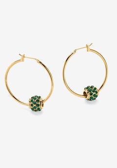 Goldtone Charm Hoop Earrings (32mm) Round Simulated Birthstone