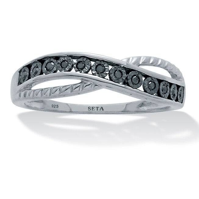 .06 TCW Black Diamond Sterling Silver Twisted Ring, BLACK, hi-res image number 0