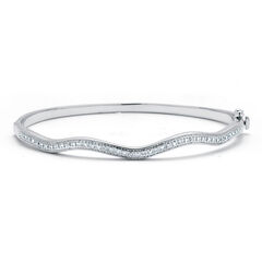 .11 TCW Diamond Sterling Silver Curvy Bangle Bracelet 7.5 Inches