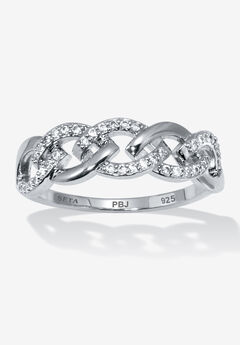 .21 Tcw Round Cubic Zirconia Platinum-Plated Sterling Silver Oval Link Ring Jewelry