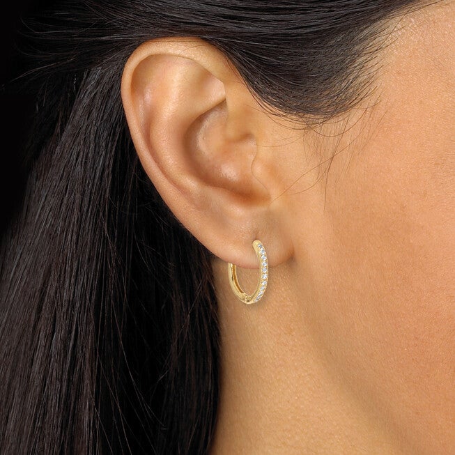 Round Crystal Goldtone Hoop Earrings, 2-Pair Set, WHITE, alternate image number 3