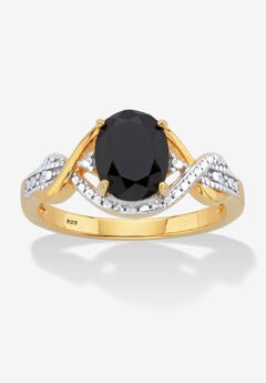 Oval-Cut Genuine Onyx And Diamond Accent Gold-Plated Silver Crossover Ring