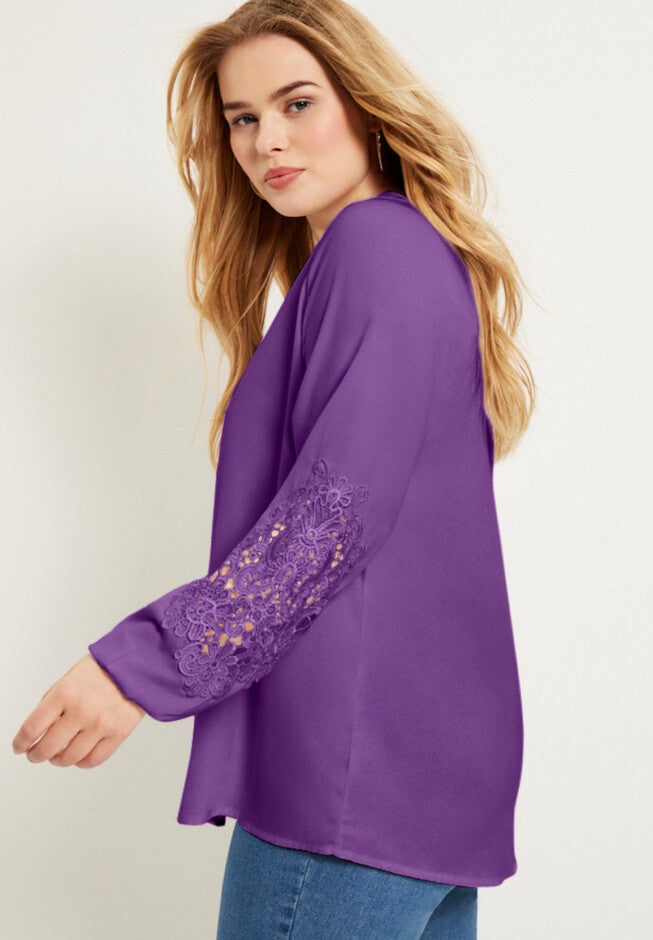 Lace-Sleeve Georgette Top, , alternate image number null