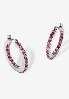 Birthstone Inside-Out Hoop Earrings In Silvertone (31Mm)