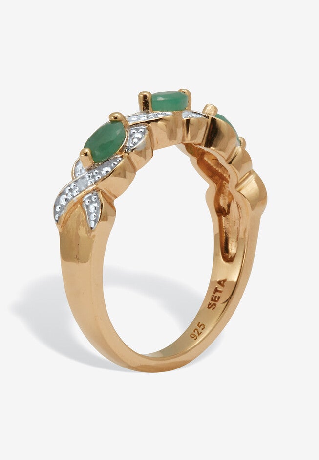 .41 Tcw Oval Genuine Emerald Diamond Accent 18K Gold-Plated Sterling Silver Ring, , on-hover image number 1