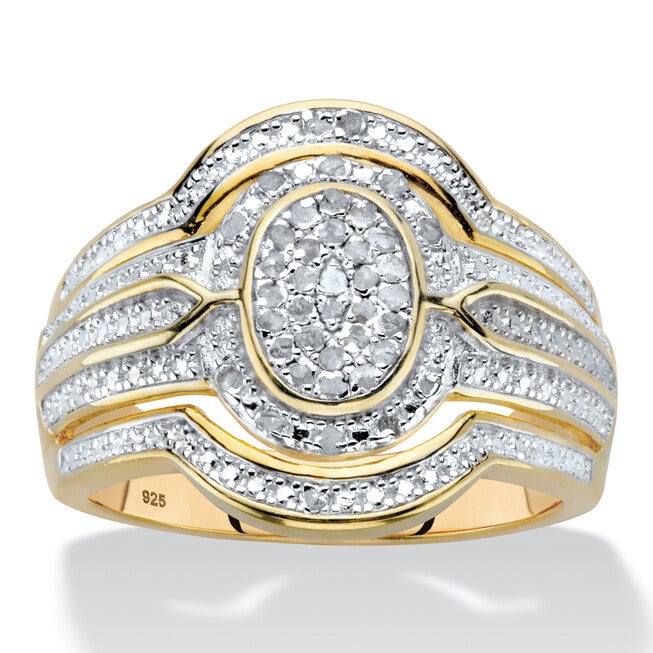 1/8 Cttw. Diamond Two-Tone Gold-Plated Silver Oval-Shaped Engagement Ring, WHITE, hi-res image number null