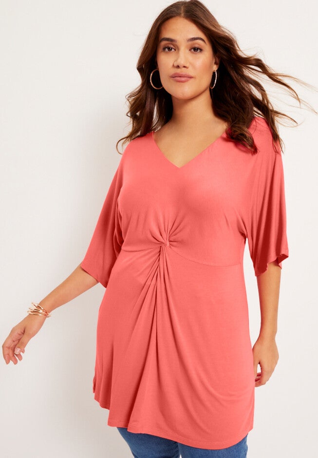 Twist-Front Tunic, SUNSET CORAL, hi-res image number null