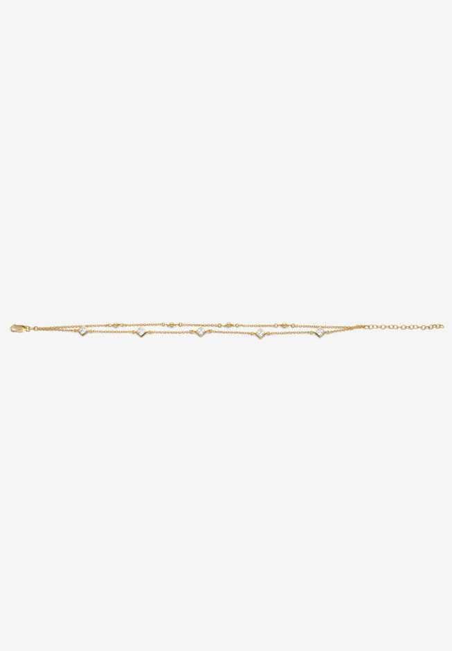 1.85 Cttw. Princess-Cut Cubic Zirconia Gold-Plated Silver Ankle Bracelet 11 inches Jewelry, , alternate image number null