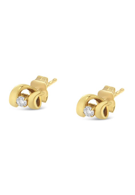 Yellow Gold Round Brilliantcut Diamond Espira Swirls Solitaire Push Back Stud Earrings, , alternate image number null