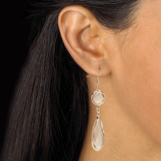 Crystal Goldtone Vintage-Inspired Necklace and Earring Set, WHITE, alternate image number 3