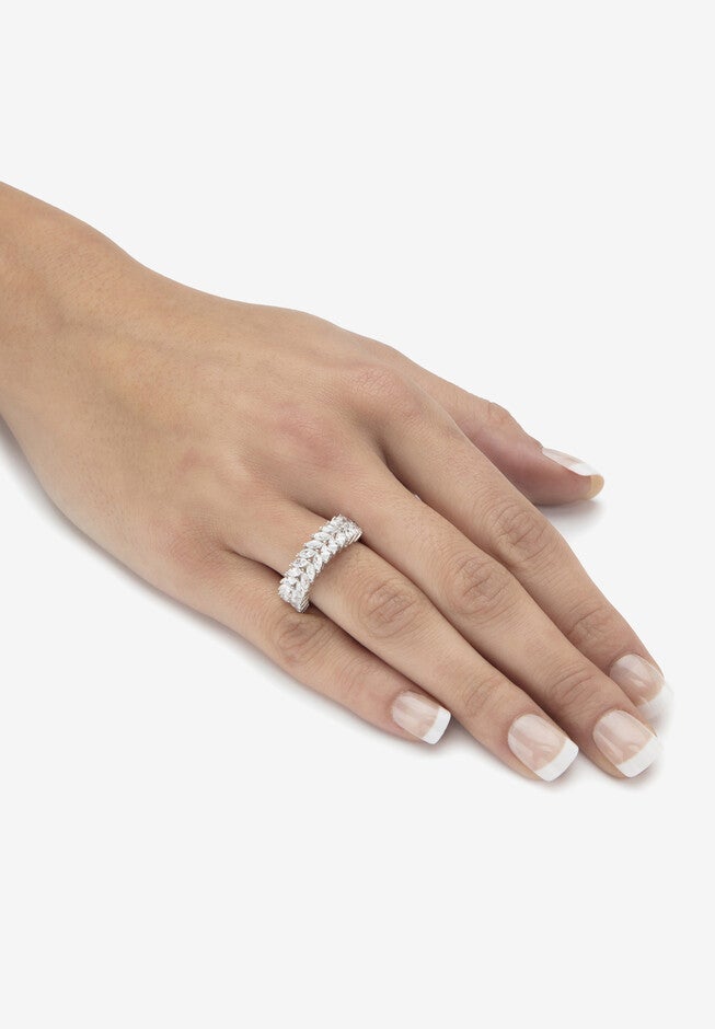 2.60 Cttw. Platinum Plated Silver Marquise-Cut Cubic Zirconia Anniversary Ring, , alternate image number 2