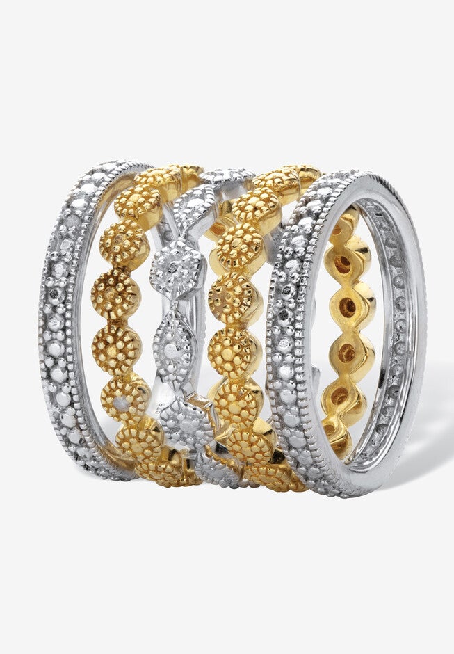 1/6 Cttw.Round Diamond Silver & Gold Plated Stackable Eternity Ring Set, , on-hover image number 1
