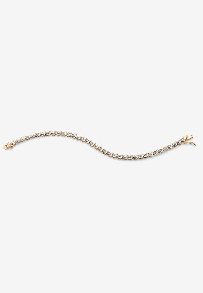 Round Diamond Accent S-Link Tennis Bracelet Yellow Gold-Plated 7.5 inches Jewelry, , alternate image number 3