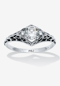 .75 Tcw Round Cubic Zirconia Antiqued Sterling Silver Filigree Ring
