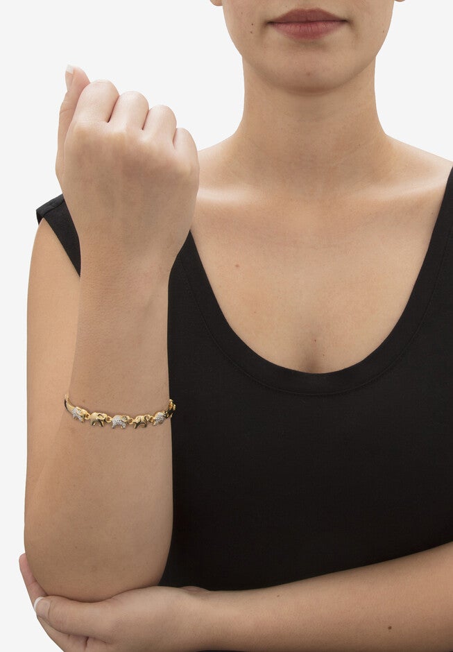 Diamond Accent Gold-Plated Elephant Parade Bangle Bracelet 7 inches, , alternate image number 2