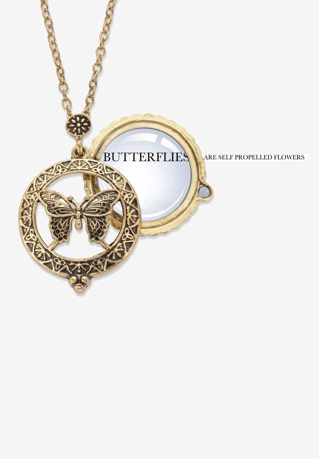 Goldtone Antiqued Butterfly Pendant with 24 inches Chain, GOLD, hi-res image number null