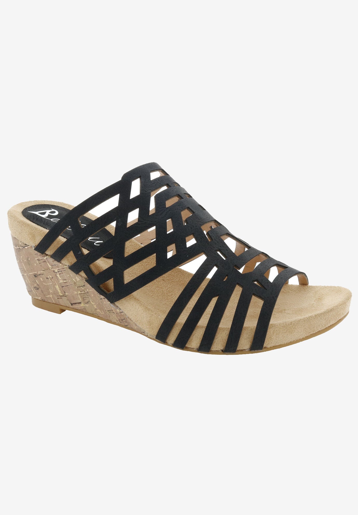 Pretty Wedge Sandal, BLACK FAUX NUBUCK, hi-res image number 0