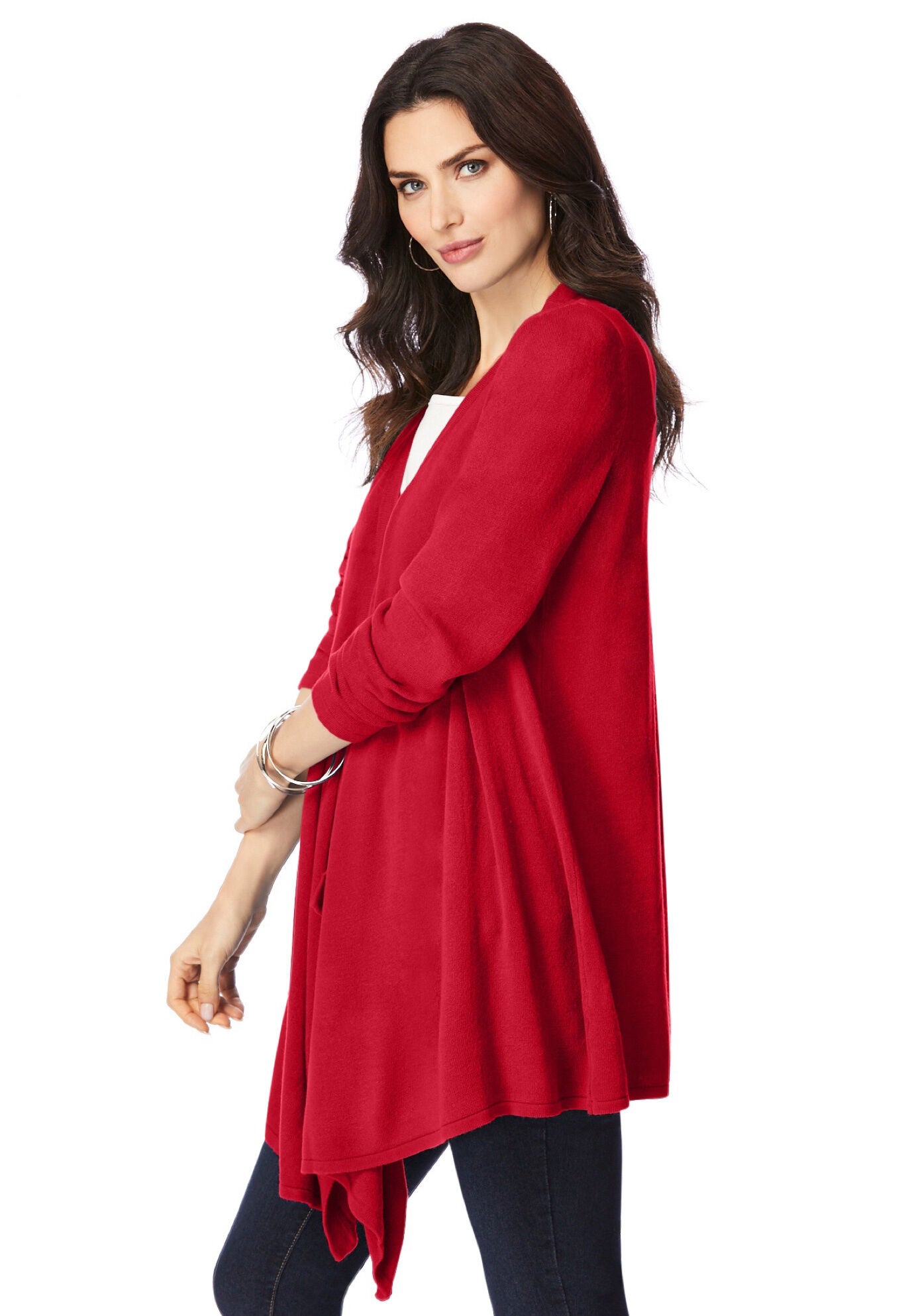 Plus Size Lightweight Handkerchief Hem Cardigan Sweater, , on-hover image number 1