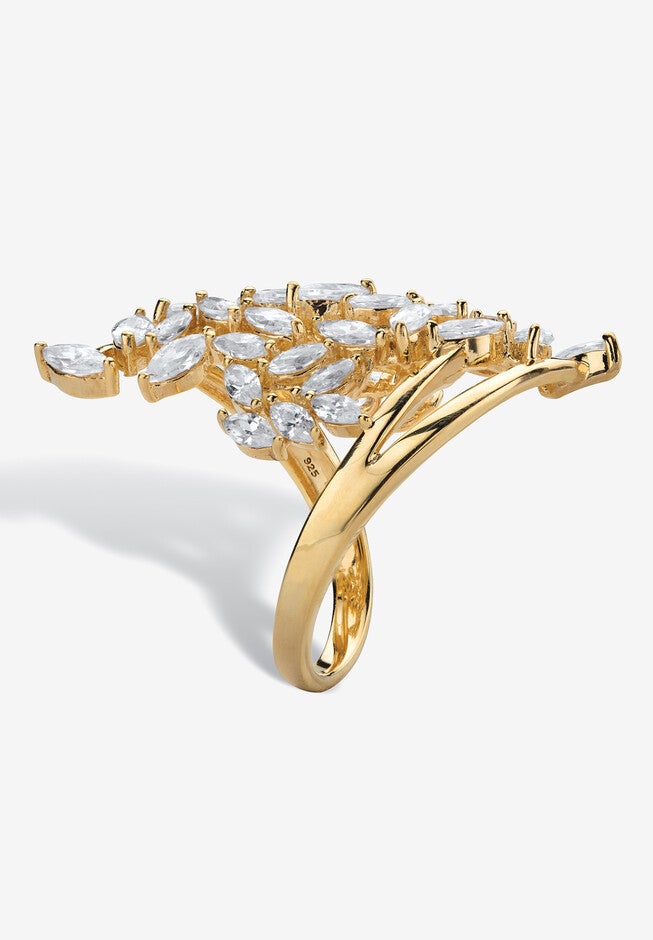 4.25 Cttw. 14K Gold-Plated Sterling Silver Marquise Cubic Zirconia Cluster Ring, , on-hover image number 1