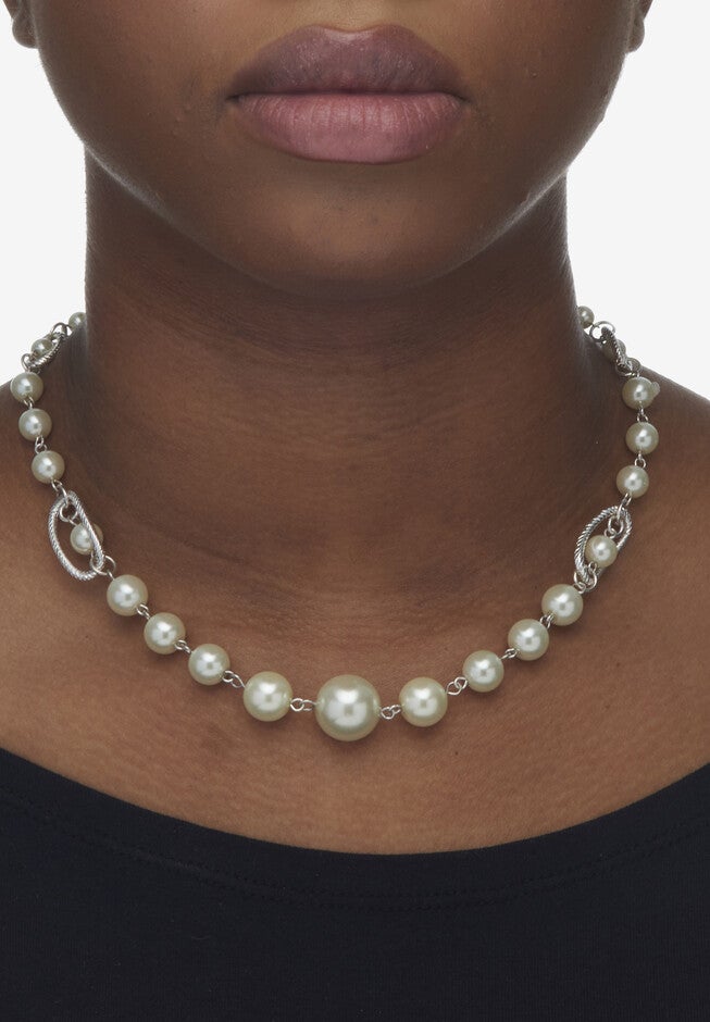 Silvertone Simulated Pearl Silvertone Graduated Jewelry Set, 18 Inches, , alternate image number 2