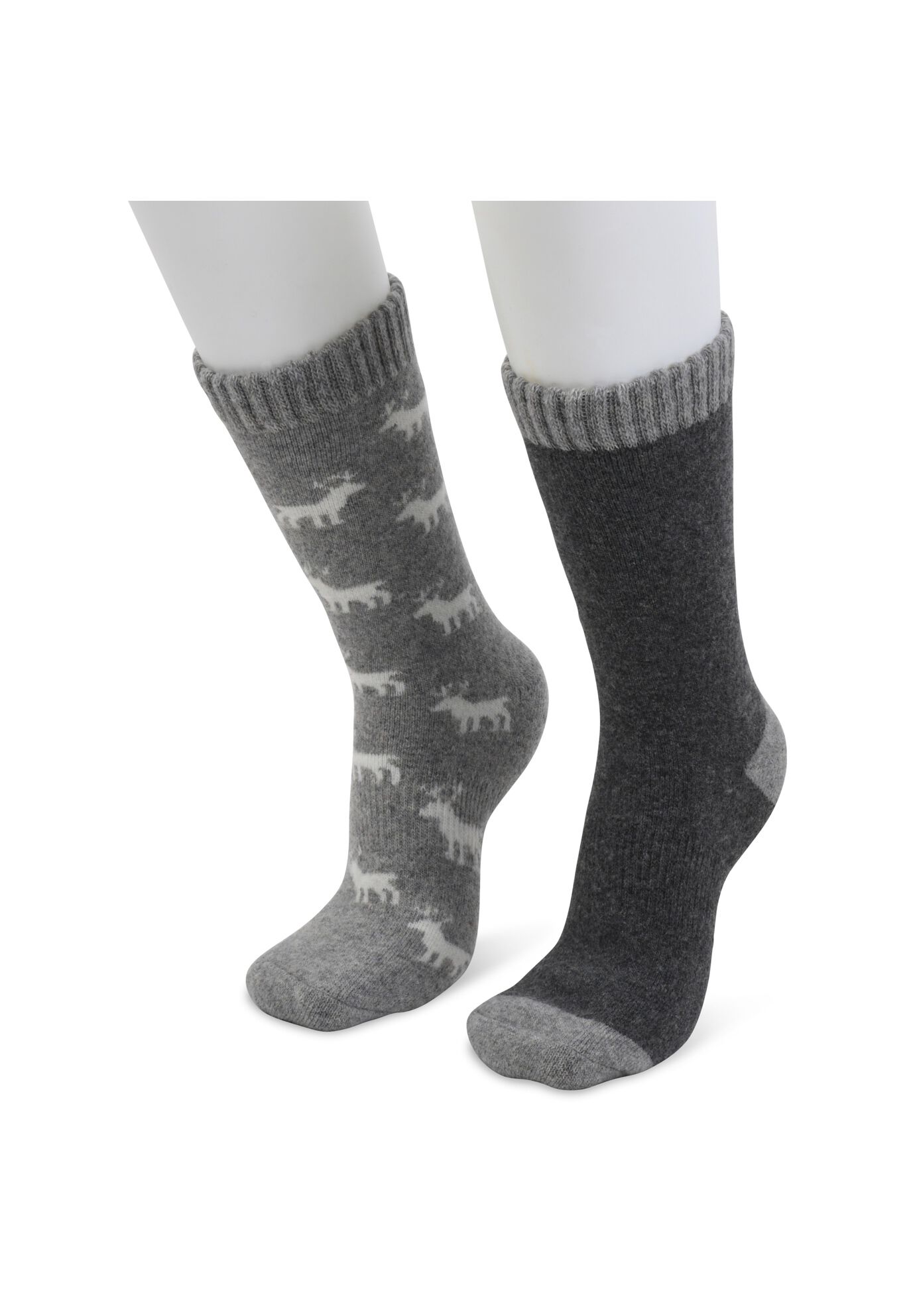 2 Pair Pack 25% Wool Blend Socks, GREY ALLOVER MOOSE, hi-res image number 0