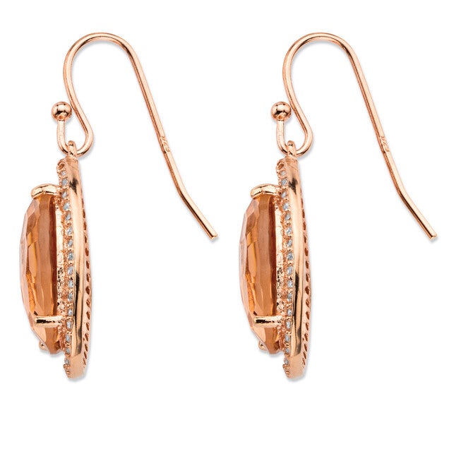 18.42 TCW Simulated Morganite Rose Gold-Plated Sterling Silver Halo Earrings, PINK, on-hover image number null