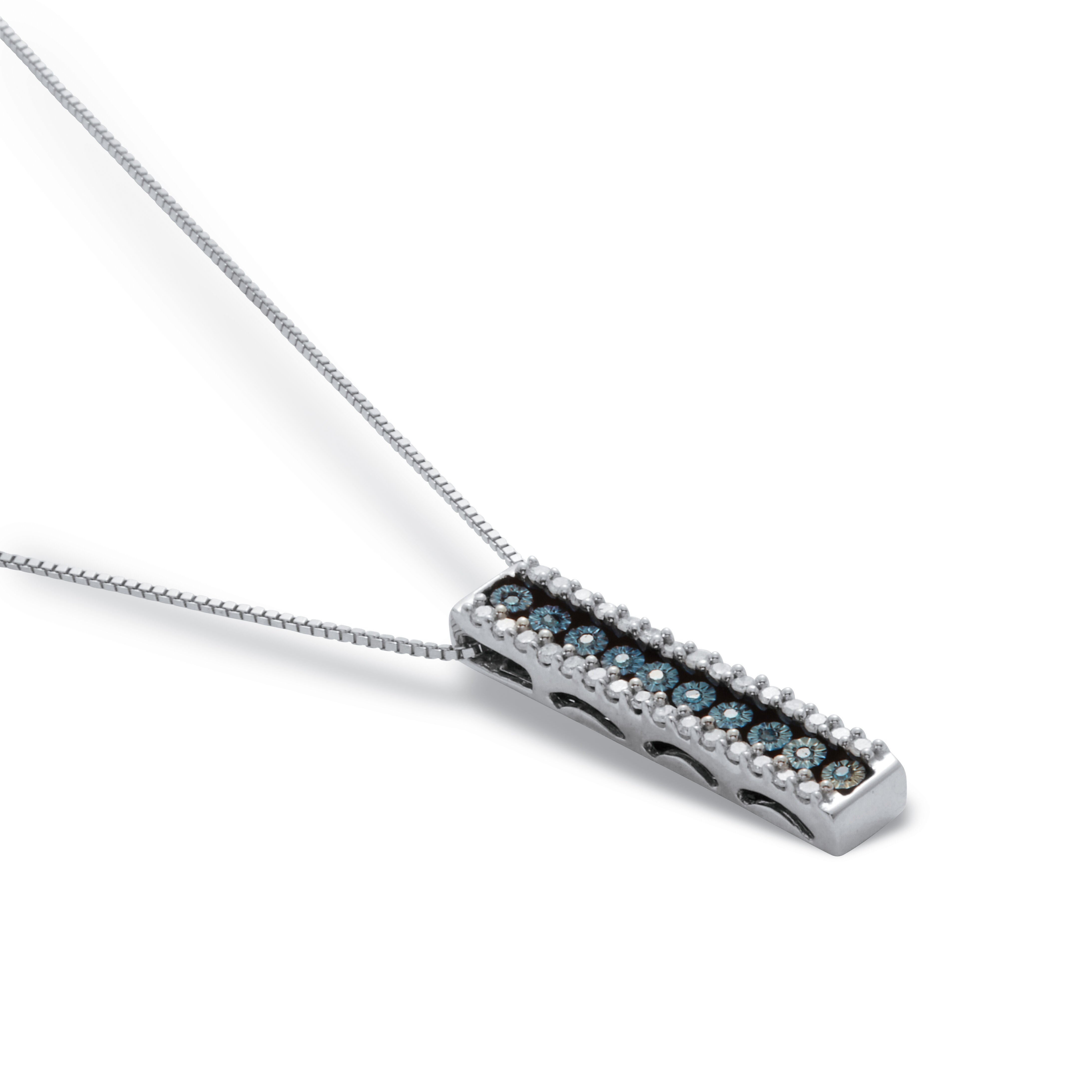.21 TCW Blue Diamond Sterling Silver Multi-Bar Pendant and Chain 18 Inches, WHITE, alternate image number 3