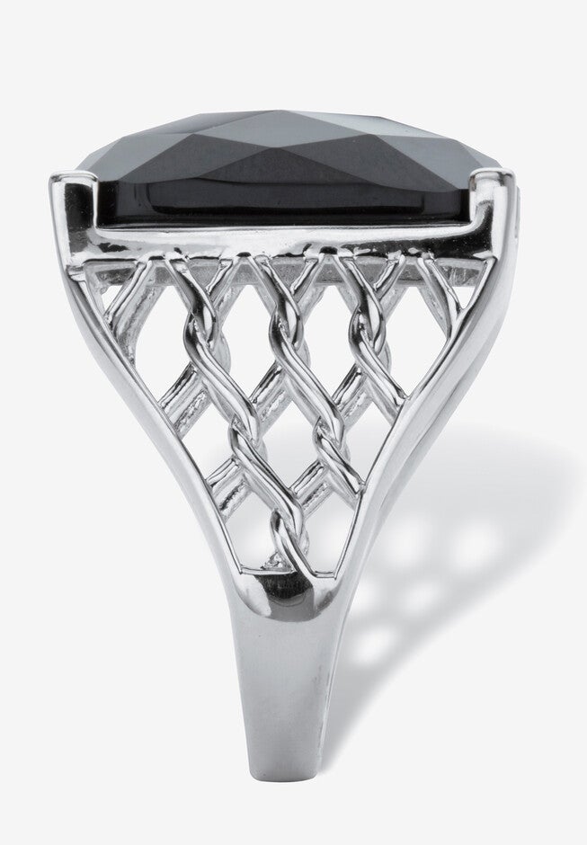 Sterling Silver Natural Black Onyx Checkerboard Cut Ring, , on-hover image number 1