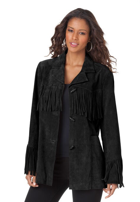Fringe Suede Jacket, BLACK, hi-res image number null