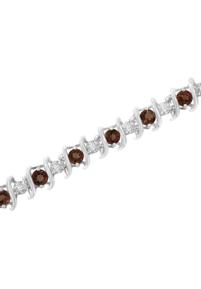 Sterling Silver Gemstone & Round Diamond Tennis Bracelet Garnet January Birthstone, , alternate image number null