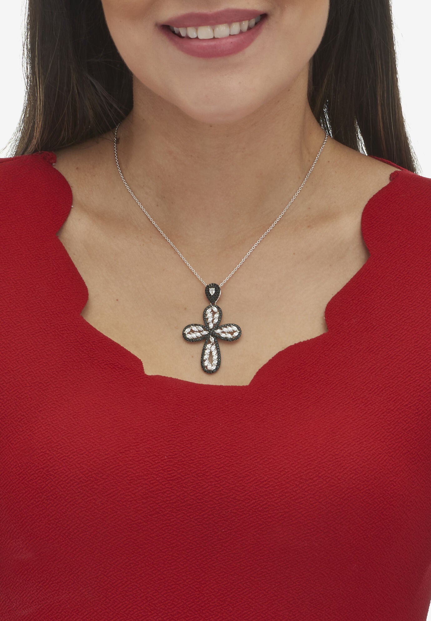 2.44 Tcw Pear Cut Genuine Topaz Sterling Silver Cross Pendant Necklace 18-Inch, , alternate image number 2