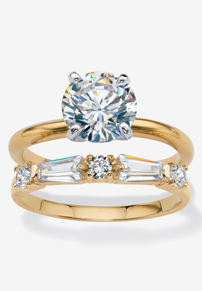 2.56 Cttw. 2-Piece Gold-Plated Round Cubic Zirconia Bridal Ring Set, GOLD, hi-res image number null