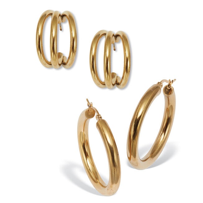 Yellow Gold Ion-Plated Stainless Steel Hoop Earring Set, GOLD, hi-res image number 0
