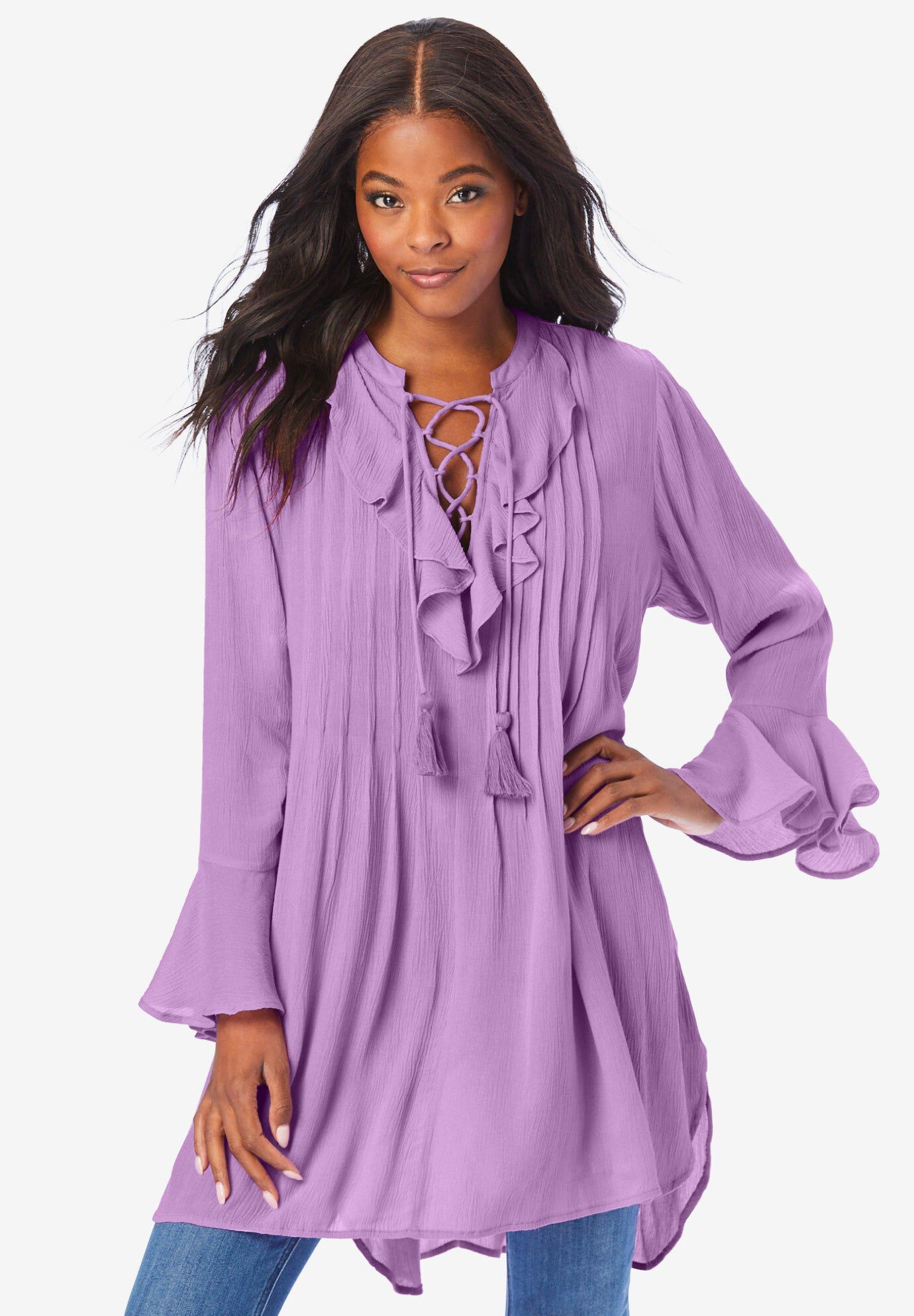 Hand Crinkled Ruffle Pintuck Tunic | Woman Within