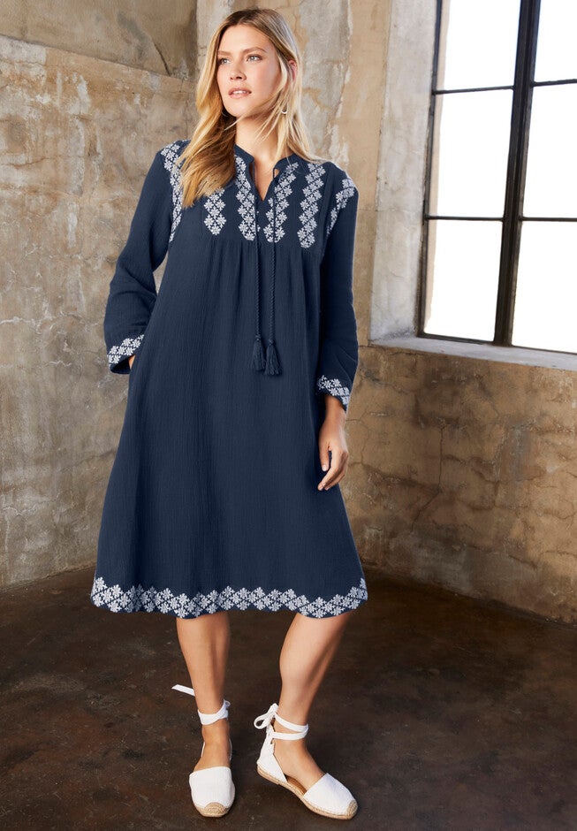Embroidered Boardwalk Dress, NAVY, hi-res image number null