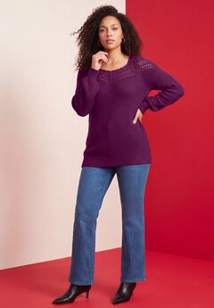 Plus Size Crochet Pullover Sweater with Sweetheart Neckline