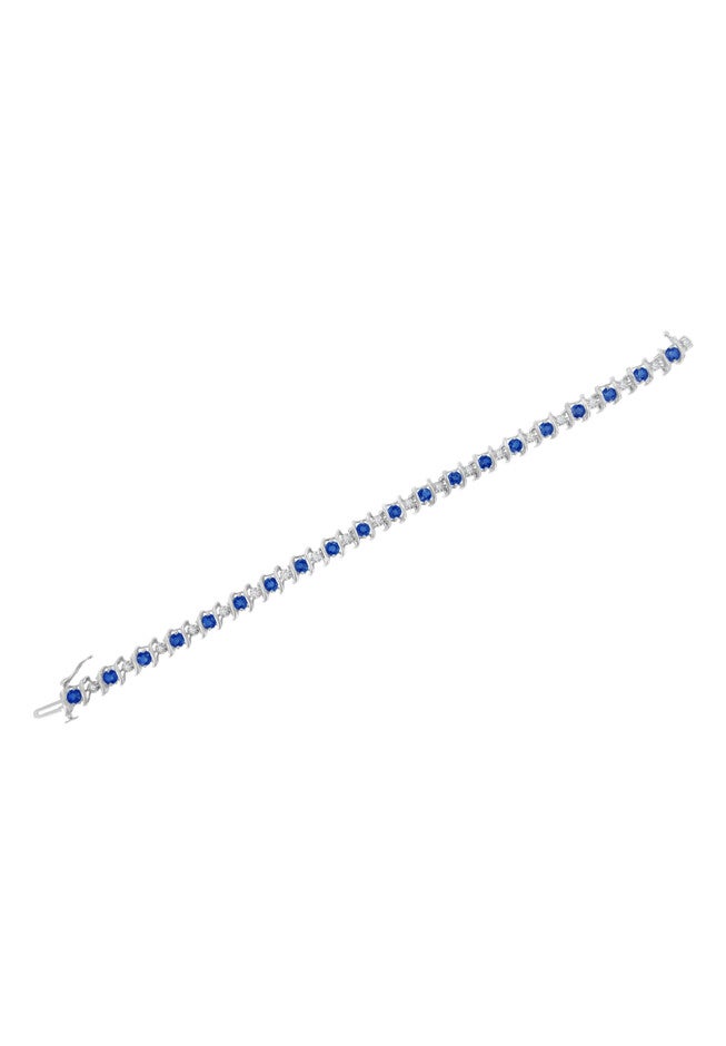 Sterling Silver Gemstone & Round Diamond Tennis Bracelet Blue Sapphire September Birthstone, , alternate image number 4