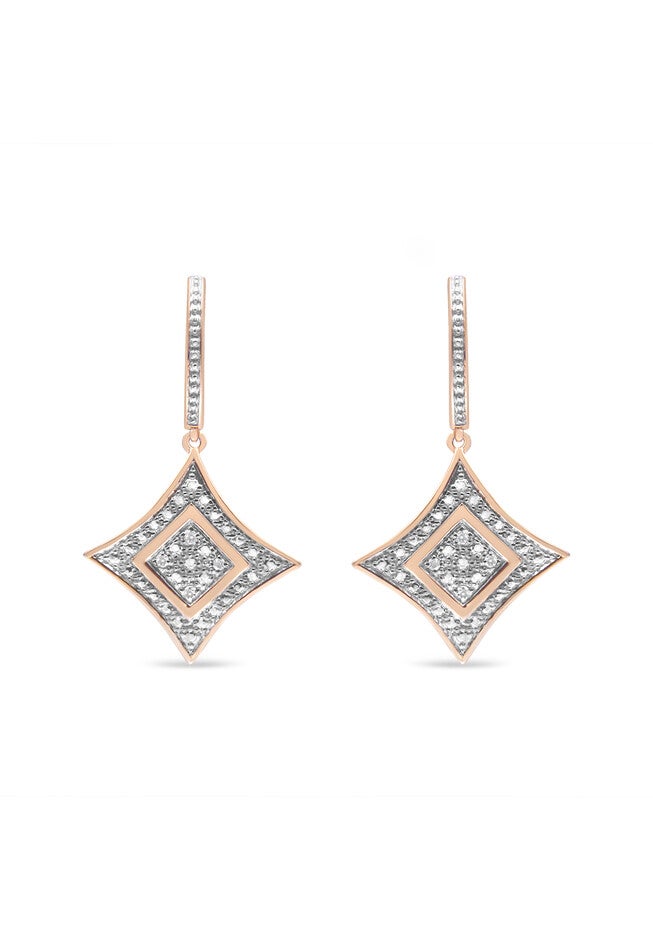 14K Rose Gold Over Silver Diamond Accent Dangle Rhombus Earrings, , on-hover image number null