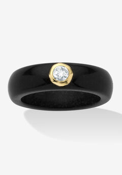 10K Yellow Gold Genuine Topaz Black Genuine Jade Bezel Set Ring Jewelry