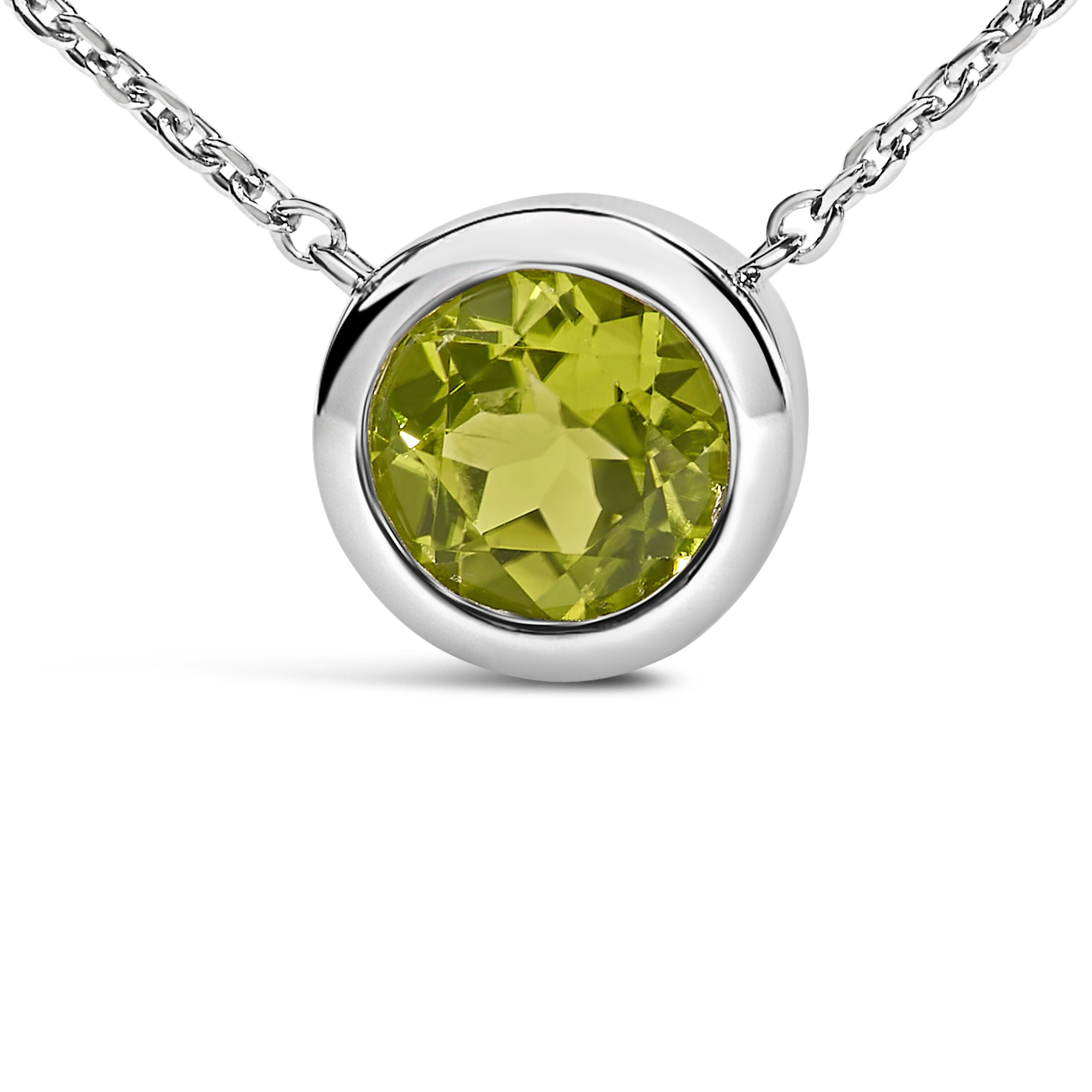 .925 Sterling Silver 7MM Bezel Set Created Green Peridot Pendant Necklace - 18 inches Inches, GREEN, on-hover image number 1