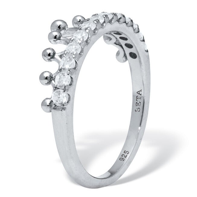 0.46 TCW Round Cubic Zirconia Sterling Silver Crown Ring, WHITE, on-hover image number 1