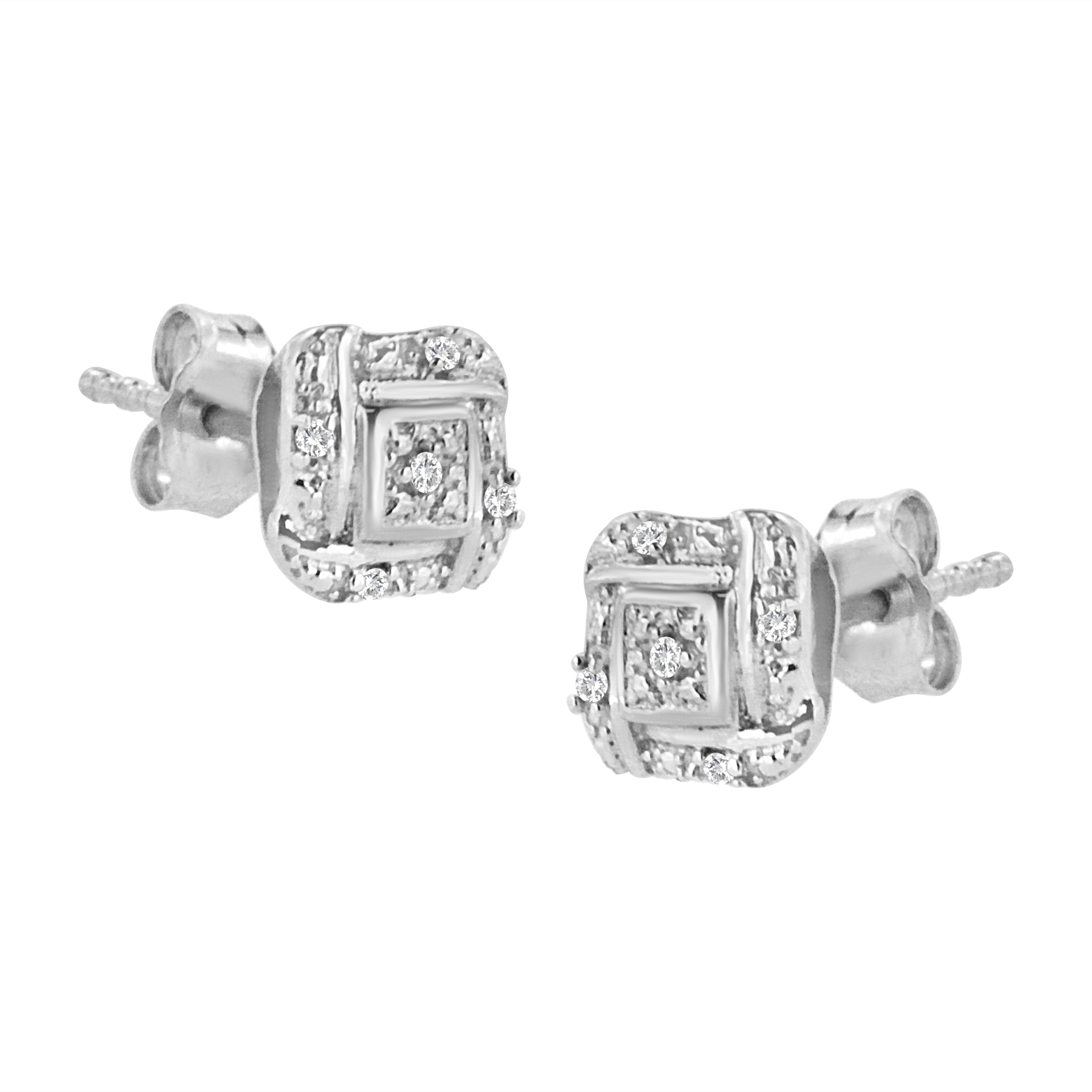Sterling Silver Round Cut Diamond Square Stud Earrings (0.04 cttw, H-I Color, I2-I3 Clarity), WHITE, on-hover image number 1