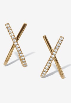 Crystal "X" Goldtone Drop Earrings, 20X10Mm