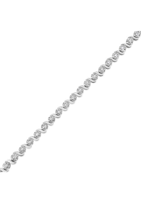 Sterling Silver Diamond Spiral Wave Curvedlink Tennis Bracelet, , alternate image number null