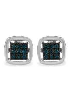 Sterling Silver Blue Diamond Square Stud Earring