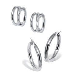 Stainless Steel Hoop Earrings, 2-Pair Set