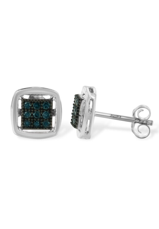 Sterling Silver Blue Diamond Square Stud Earring, , on-hover image number 1