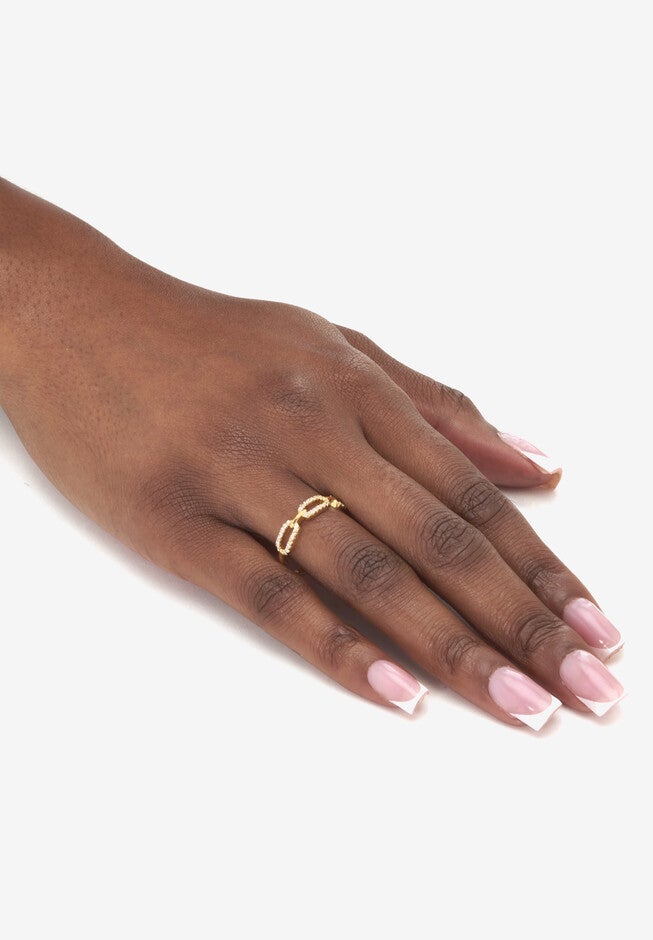 .21 Tcw Round Cubic Zirconia 18K Yellow Gold-Plated Link Ring Jewelry, , alternate image number null