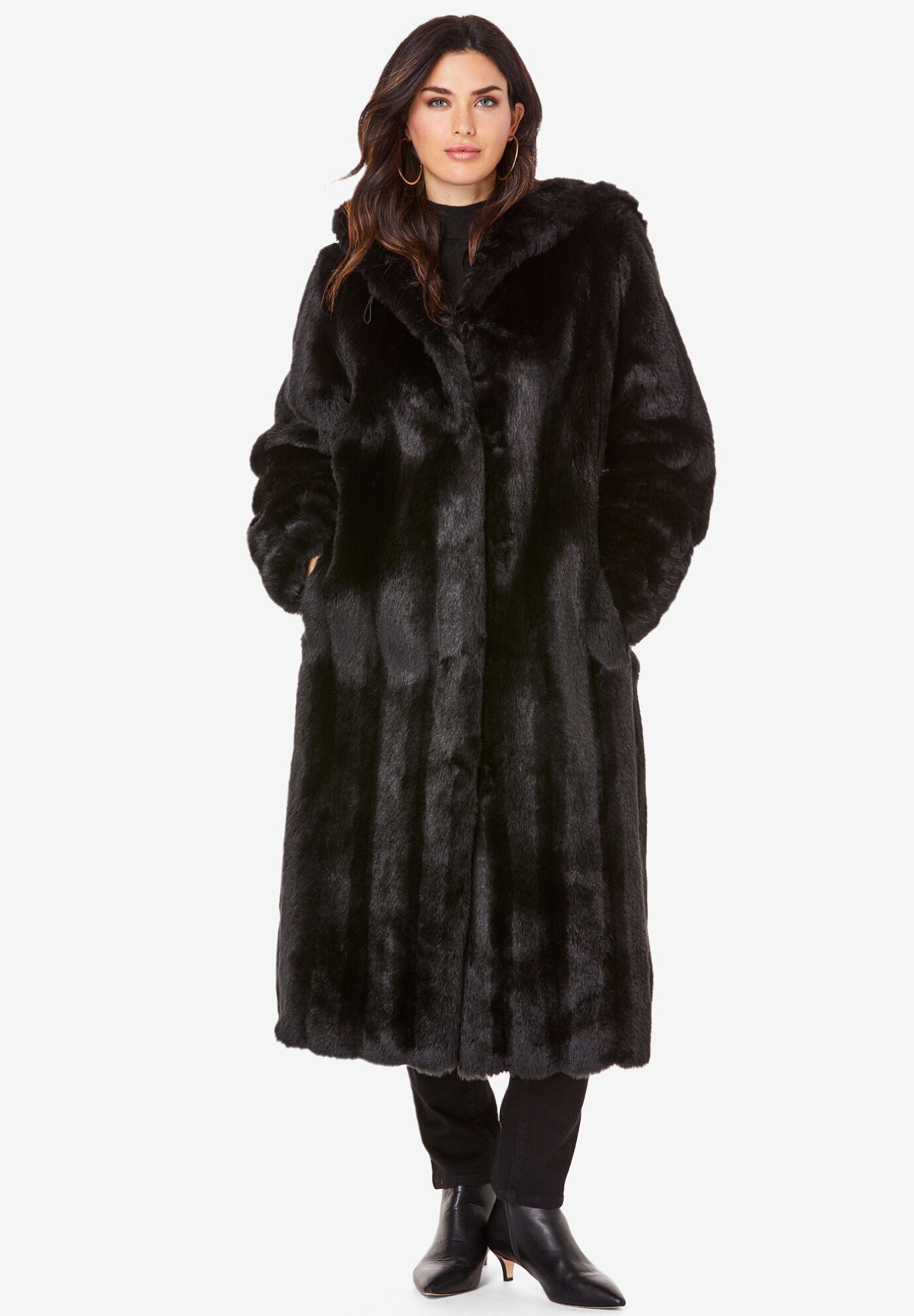 Woman within online faux fur coat