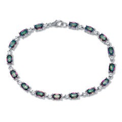 9.76 TCW Oval Cut Genuine Mystic Fire Topaz Sterling Silver Bracelet